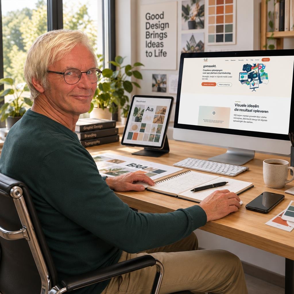Ton achter het bureau op de werkplek